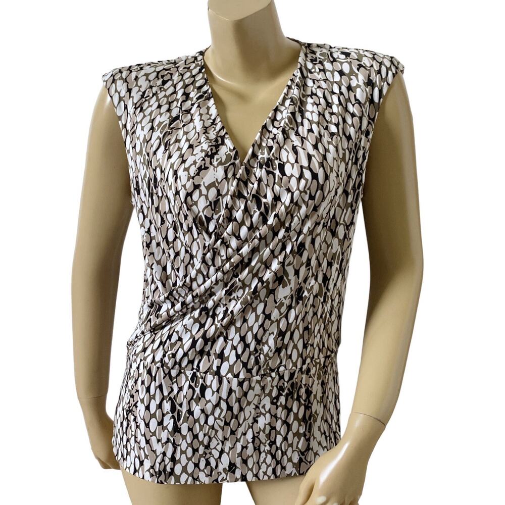 Ellen Tracy Womens Petite Large Surplice Cap Sleeve Animal Print Blouse